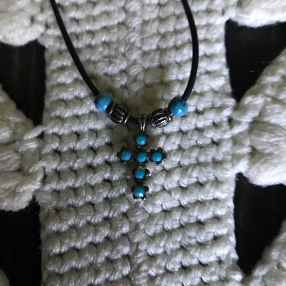 Cross Necklace Faux Turquoise Adjustable Clasp